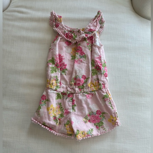 4T GIRLS PINK LINEN FLORAL ROMPER - Picture 6 of 7